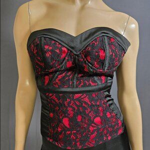 Y2K Bustier Corset Top Womens Size XS Red Black Lace Whimsigoth Gothic Witchy